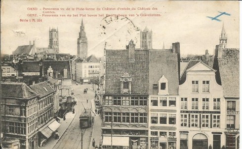 Serie 1 nr. 334 Panorama van op het plat boven het Poortgebouw van ’s Gravensteen