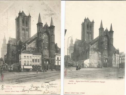 Serie 1 nr. 93 Sint-Niklaaskerk en Serie 1 nr. 197 Sint-Niklaaskerk gedeeltelijk ontmanteld